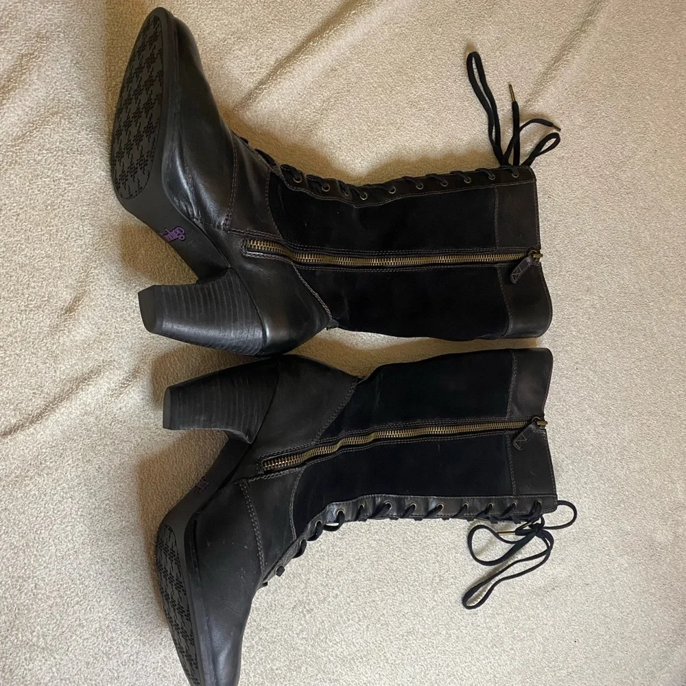Indigo Black Lace Up Boots with Chunky Heel - Picture 1 of 8